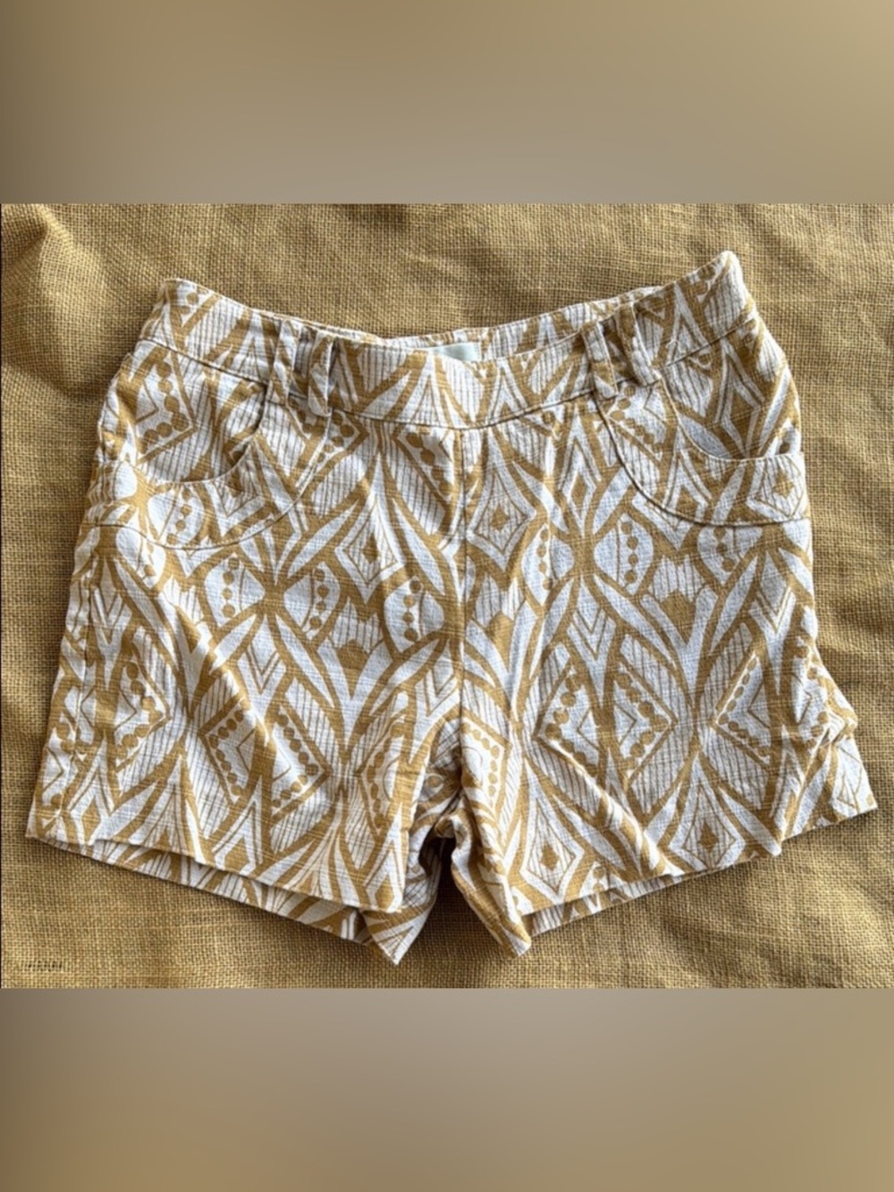 Anthropologie Elevenses Gold and White Women's Shorts Size 0